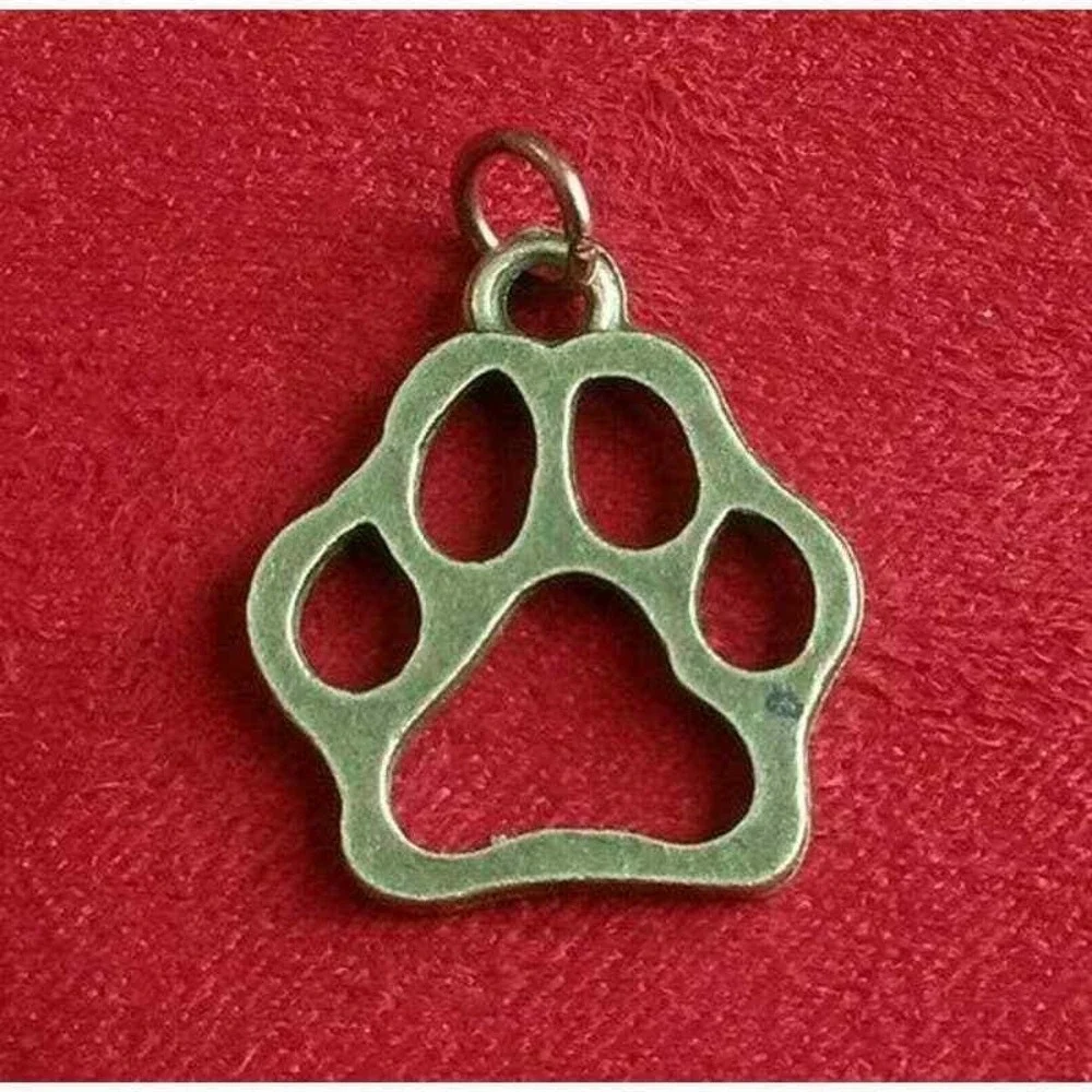 New Hollow Cat Dog Animal Pet Paw Foot Print Pendant Charm Brass Tone Handmade